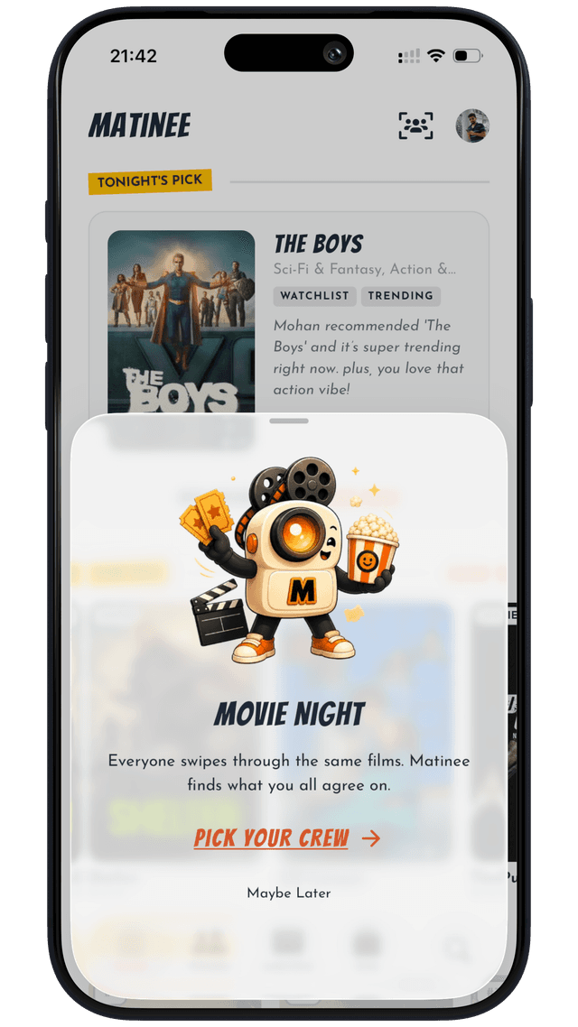 Movie Night — group swipe to pick what to watch