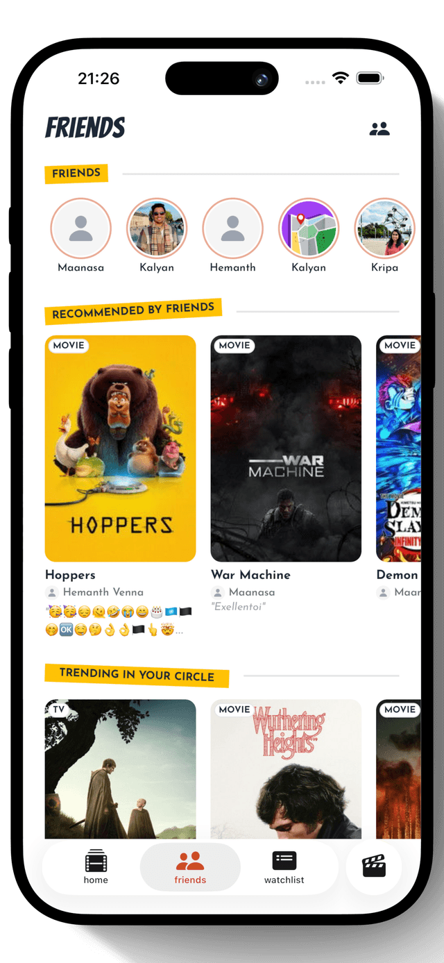 Track movies and TV shows with friends